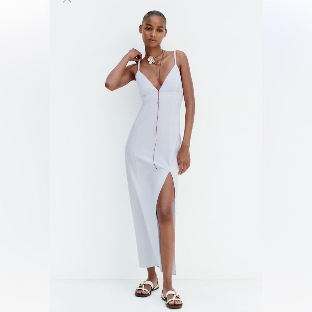 ZARA MIDI DRESS WITH WOVEN STRAPS LIGHT BLUE 7806/670 CHAMBRAY
